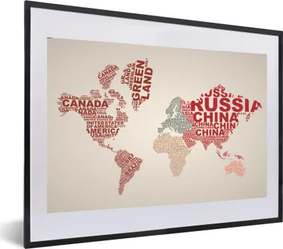 Produktbild von MuchoWow® MuchoWow® Gerahmtes Poster Weltkarte - Buchstaben - Farben 60x40 cm - Poster mit zchwarzem Bilderrahmen - Schlafzimmer - Plakat in Rahmen - Drucken