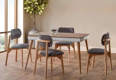 Produktbild von Komplett Set Esstisch 4x Stühle Esszimmer Set Ess Gruppe Holz Tisch Tische 5tlg