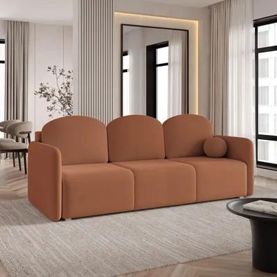 Produktbild von Sofa SUVI III mit Schlaffunktion, Schlafsofa, Wohnzimmersofa, Couch, Soffa, Bettsofa, Bucle-Stoff – Orange QUELLE 54