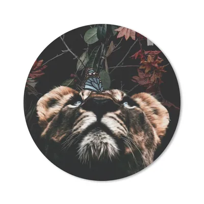 Produktbild von MuchoWow® Mauspad Mousepad Tiger - Blumen - Schmetterling 40x40 cm - Mousepads - Maus Mat - Pad - Mausunterlage - Schreibtisch Accessoires