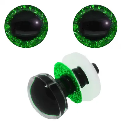 5 Paar Glitzer-Augen Kunststoffauge 20mm Sicherheitsaugen Puppen, Kuscheltiere grün
