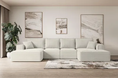 Produktbild von ALTDECOR Ecksofa mit Schlaffunktion und Bettkasten - Corner Sofa Eckcouch Couch U-Form universal, links/rechts angeordnet Schlafcouch Ausziehbar Wohnlandschaft SIERRA-U-S - 349x161x87 cm Cremeweiß