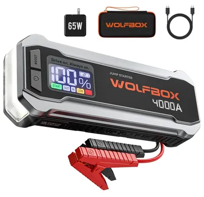 Image de Batterie externe Starthilfe 4000A, démarreur de voiture 12V, compatible avec les moteurs essence et diesel jusqu'à 10 litres, avec éclairage LED