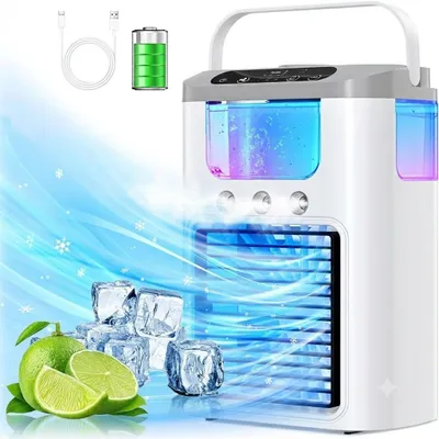 Produktbild von USB Sprühventilator mit Akku, 3 Stufen & 3-fach Nebel, leise 36–45 dB, Mini Tischventilator 10 W für Büro & Zuhause