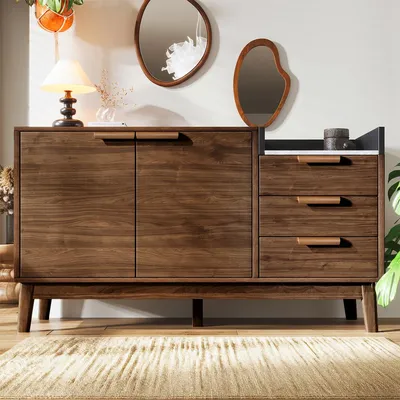 Produktbild von Sideboard mit Offene Ablage und Marmor-Optik Platte Kommode Beistelltisch Aufbewahrungsschrank H77/B120/T40 cm