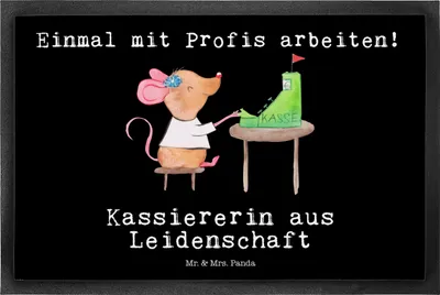 Produktbild von Mr. & Mrs. Panda fußmatte Kassiererin Leidenschaft 50 x 75 cm - Schwarz - Geschenk, Kassenwartin, Türmatte, Witzig, Fußabtreter, Spruch, Bodenvorleger, Schmutzmatte