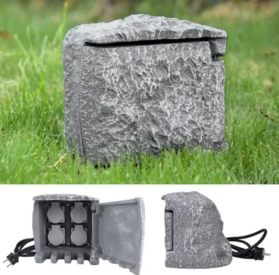 XMTECH Gartensteckdose 4-Fach in Steinoptik Außensteckdose mit 3m Kabel Mehrfachsteckdosen Aussen Steinsteckdose IP44 Steckdosenverteiler für Aussenereich Grau