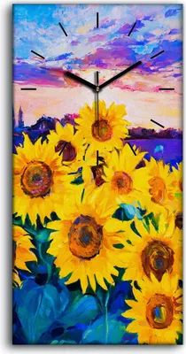 Produktbild von Dekor Leinwand Uhr Wandbilder 30x60 Sonnenblumen Malerei Kunst - schwarze Hände