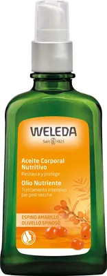 Produktbild von Weleda Hydrating Body & Beauty Oil, Öl, Feuchtigkeitsspendend, Revitalisierend, Glanz, 100 ml, Flasche, Sesamum Indicum Seed Oil, Hippophae Rhamnoides Oil, Parfum, Limonene, Linalool, Benzyl..., Gently massage a few drops onto damp skin after bath or shower.