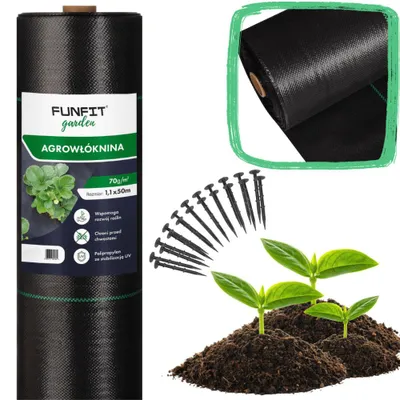 Zdjęcie produktu dla Agrowłóknina ogrodowa mata antychwastowa agrotkanina ściółkująca na chwasty 1.1x50m 70g/m² x50 kotwy czarna FUNFIT, Obraz wygenerowany przez AI