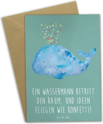 Produktbild von Mr. & Mrs. Panda Klappkarte Wassermann Ideenflug - Meeresbrise - Geschenk, Kreativität, Grußkarte, Inspiration, weihnachtskarten, Horoskop, Geschenke Astrologie, Energie