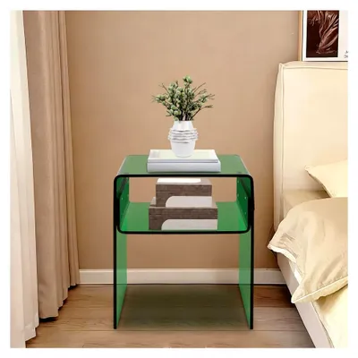Produktbild von Nachttisch, 40 x 30 x 50 cm, 2-stufiger Acryl Beistelltisch mit Ablage, U-Form Tisch für Schlafzimmer, Wohnzimmer, Arbeitszimmer (Grün)