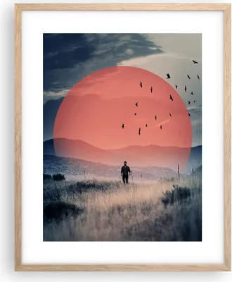 Produktbild von Gerahmtes Poster - Rahmen in heller Eiche - Westen Sonne Landschaft - 40x50 cm - Wand Bild - Wanddeko - Wandbilder - Kunstposter - Wandposter - Bilderrahmen - Bilder - Kunstdruck - P2NPA40x50-5163