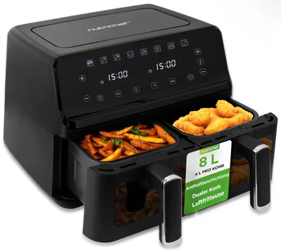 Productafbeelding van NutriChef heteluchtfriteuse met dubbele kamer, 8,3 liter, digitaal, met kijkvenster – 8 liter - Zwart