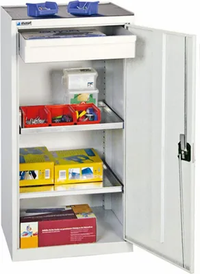 Produktbild von Werkzeugschrank mit 1 Tür | HxBxT 100x50x50cm | 1 Schublade & 2 verzinkte Fachböden | Lichtgrau/Lichtgrau