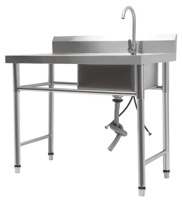 Obrázok produktu pre Gastronomický drez – jednokomorový s batériou – nerezová oceľ 201 – 100×60×93 cm – batéria otočná o 360° – hrúbka materiálu 1 mm – nosnosť 200 kg – strieborná