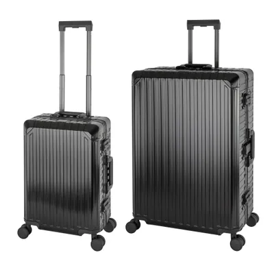 Produktbild von Travelhouse Tokyo Alu Reisekoffer Schwarz S-55cm & XL-78cm Hartschalenkoffer Reise Trolley Koffer Set