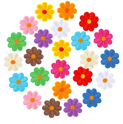 Blumen-Bügelpatches, 24 Stück, 12 Farben, 4,2x4,2 cm, Polyester
