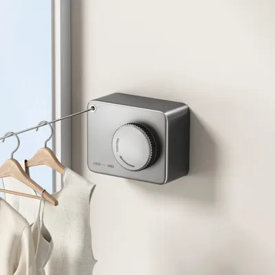 Einziehbare Wäscheleine 4,2 m, Edelstahl, Wandmontage, grau