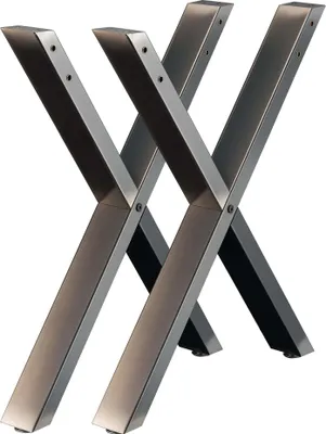 Produktbild von Wiltec Tischbeine 2er Set aus lackiertem Stahl klarlackbeschichtet im X-Profil 72x60cm Tischkufen Tischgestell Tischuntergestell in X Form