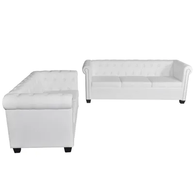 Produktbild von vidaXL Sofa Chesterfield 2-osobowa i 3-osobowa imitacja skóry  biała