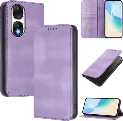 Produktbild von Handyhülle für Honor 90, Vintage Leder RFID Schutz Kartenfach Standfunktion Magnetische Klapphülle Violett