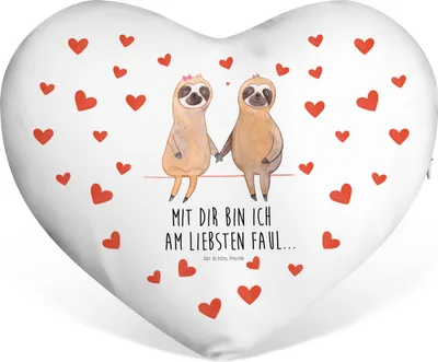 Produktbild von Mr. & Mrs. Panda Dekokissen Faultier Pärchen - Weiß - Geschenk, Kuschelkissen, Herzkissen, Beziehung, Herz Kissen, Liebe, dekoartikel, Sofakissen