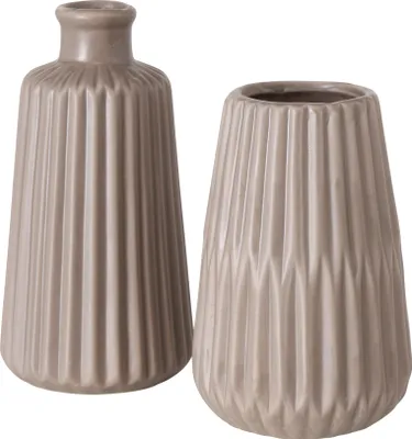 Produktbild von Boltze, Vasen-Set, Keramik, Braun matt, 2-teilig, Esko, 8,5 cm Durchmesser, gerillte Oberfläche, Skandinavisch, minimalistisch