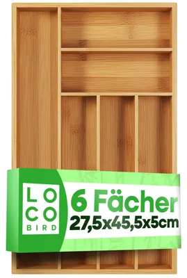 Immagine prodotto di Contenitore per posate, in bambù, con 6 scomparti, dimensioni 27,5 x 44,7 x 5 cm