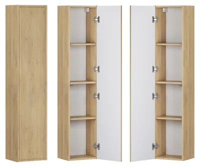 Produktbild von Badezimmer Hochschrank mit 30 cm Breite in Eiche, 1 Tür mit Rahmenfräsung, wandhängend - TEMUCO-56-CREMONA
