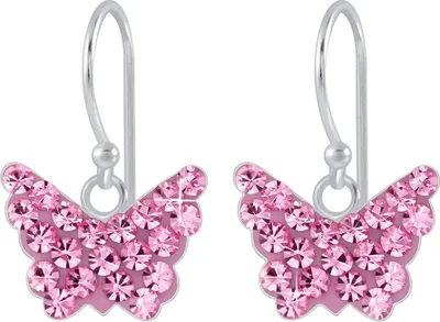 Produktbild von Schmetterling Ohrringe: Kristall Ohrhänger Silber 925 Rosa