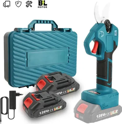 Image de Sécateur électrique - Sécateur sans fil - Moteur sans balais - 2 batteries - Pour arbres fruitiers et branches - Vert