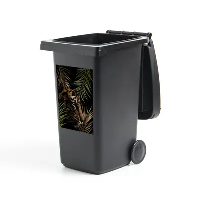 Obrázok produktu pre MuchoWow® Nálepka na odpadkový kôš - Tiger - Rastliny - Palm - 60x40x0.1cm