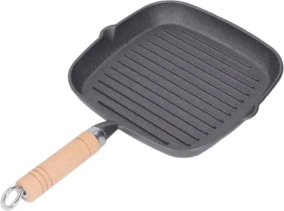 Image de Poêle à griller en fonte, avec manche en bois, de 28 cm, pour la cuisine