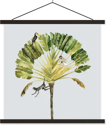 Produktbild von MuchoWow® Textilposter Dschungel - Affe - Tukan 60x60 cm mit schwarzem Rahmen - Posteraufhänger