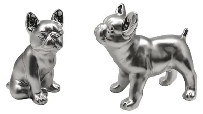 Immagine prodotto di Gilde Figur, Bulldog, "Cantus", Vetroceramica, color argento, Lunghezza: 9 cm, Larghezza: 11 cm, Altezza: 15 cm. Codice: 47082. Codice a barre: 4063387470824. Confezione da 2 pezzi (assortiti)