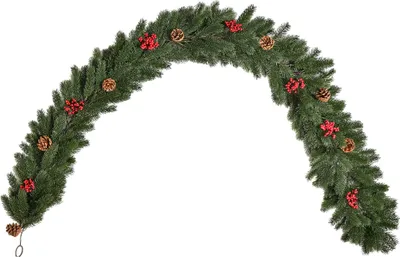 Produktbild von Weihnachtsgirlande 1,9m Tannengirlande Weihnachtsdeko mit Tannenzapfen Beeren Künstliche Girlande Weihnachtsgirlande für Innen & Außen, Grün