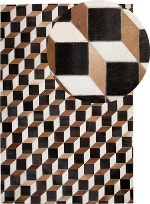 Produktbild von BELIANI Teppich Braun 140 x 200 cm aus Leder Patchwork mit 3D Muster Rechteckig Modern