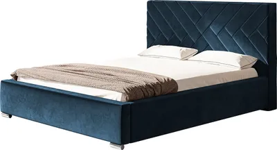 Produktbild von Polsterbett MONACO mit Kopfteil, 180x200 cm, Doppelbett mit Bettkasten und Lattenrost aus Holz, Velourstoff Dunkelblau