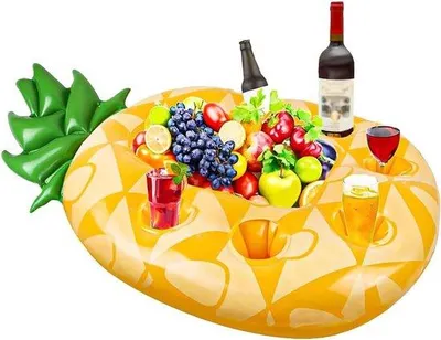 Produktbild von Opblaasbare Ananasvormige Drank- und Snackhalter mit 6 Becherhaltern - Transportabler Schwimmflotter für Poolpartys und Sommerfestlichkeiten