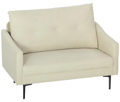 Zdjęcie produktu dla HOMCOM Sofa dwuosobowa 124 cm Mała sofa z podłokietnikami, imitacja aksamitu, kremowo-biała