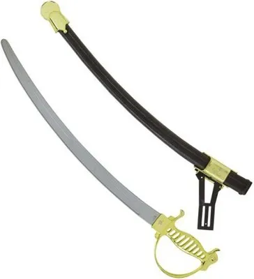 A toy sword and its scabbard are displayed against a white background.