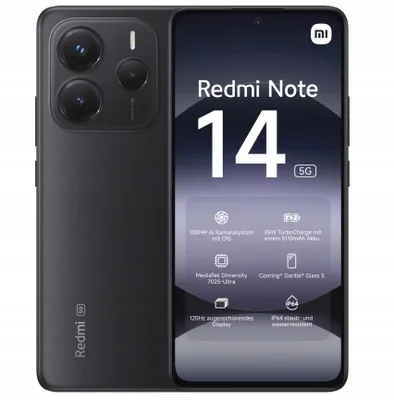 Produktbild von Xiaomi Redmi Note 14 5G – 108MP Dreifach-Kamera, 5110mAh Akku, 120Hz AMOLED, MediaTek Dimensity 7025-Ultra, 6GB/128GB – Midnight Black