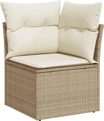 Produktbild von vidaXL Garten-Ecksofa mit Kissen Beige Poly Rattan