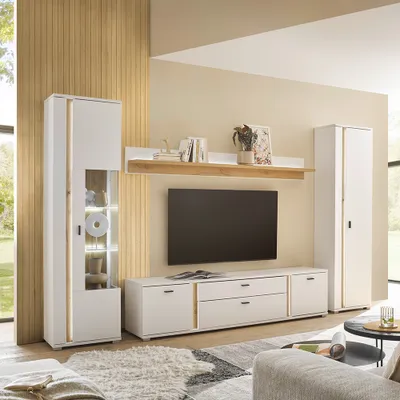 Produktbild von Wohnwand weiß mit Eiche LOVENO-61 Modern 4-teilig