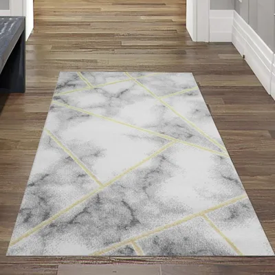 Produktbild von Designerteppich Wohnzimmer, Marmormuster in creme gold Größe - 80 x 150 cm