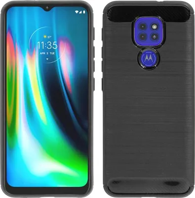Produktbild von cofi1453 Silikon Hülle Carbon kompatibel mit MOTOROLA MOTO G9 PLAY TPU Case Soft Handyhülle Cover Schutzhülle Schwarz