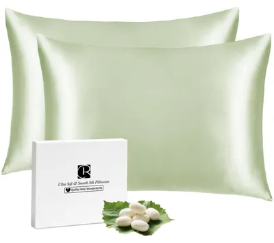 Obrázok produktu pre Vankúšový poťah, hodváb, 40x80 cm, zelená farba, 2 kusy. Hodváb morušový, vhodný na vlasy a pokožku