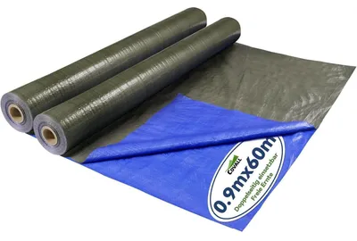 Image de Bâche de protection, 0,9 x 60 mètres, imperméable, 75 g/m², en rouleau, vert/bleu, résistante aux UV et aux déchirures