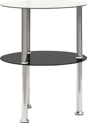 Produktbild von vidaXL Beistelltisch mit 2 Ablagen Transparent & Schwarz 38cm Hartglas